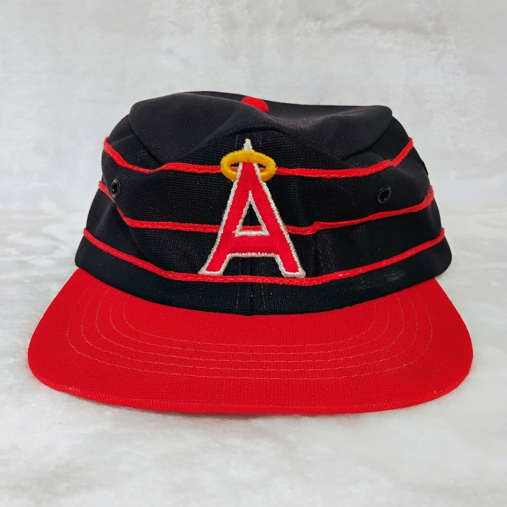 Vintage California Angels Hat Cap Snap Back Pill Box Striped MLB Sport Baseball